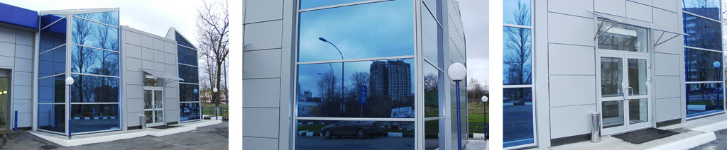Остекление фасадов магазинов большими стеклопакетами Краснозаводск